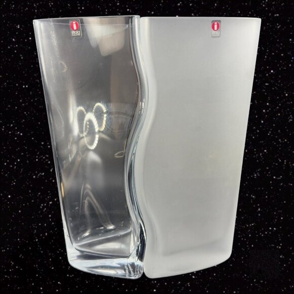 1996 iittala Pari Tiina Nordstrom Swirl Glass Vase Set Clear And Frosted Signed - Picture 14 of 16